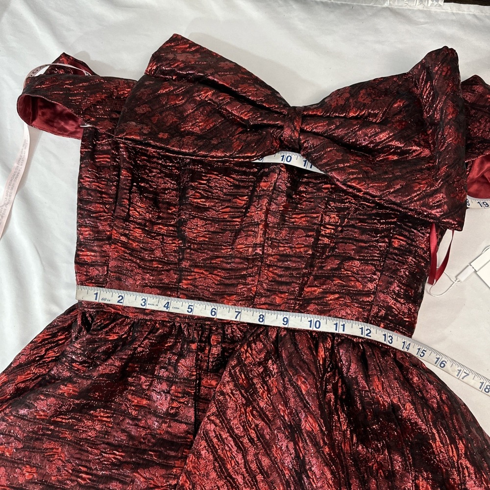 NWT Mac Duggal [ 8 ] 68622 Brocade Off The Shoulder Mini Dress in Ruby Red J1732 - Picture 4 of 12